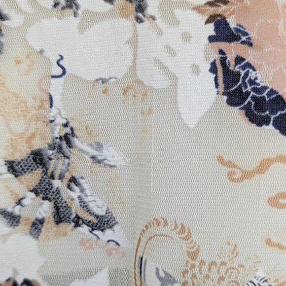 Wrapper Y2K Sheer Mesh Layered V Neck Bell Sleeve White Cream Floral Dragon Top - Picture 7 of 11